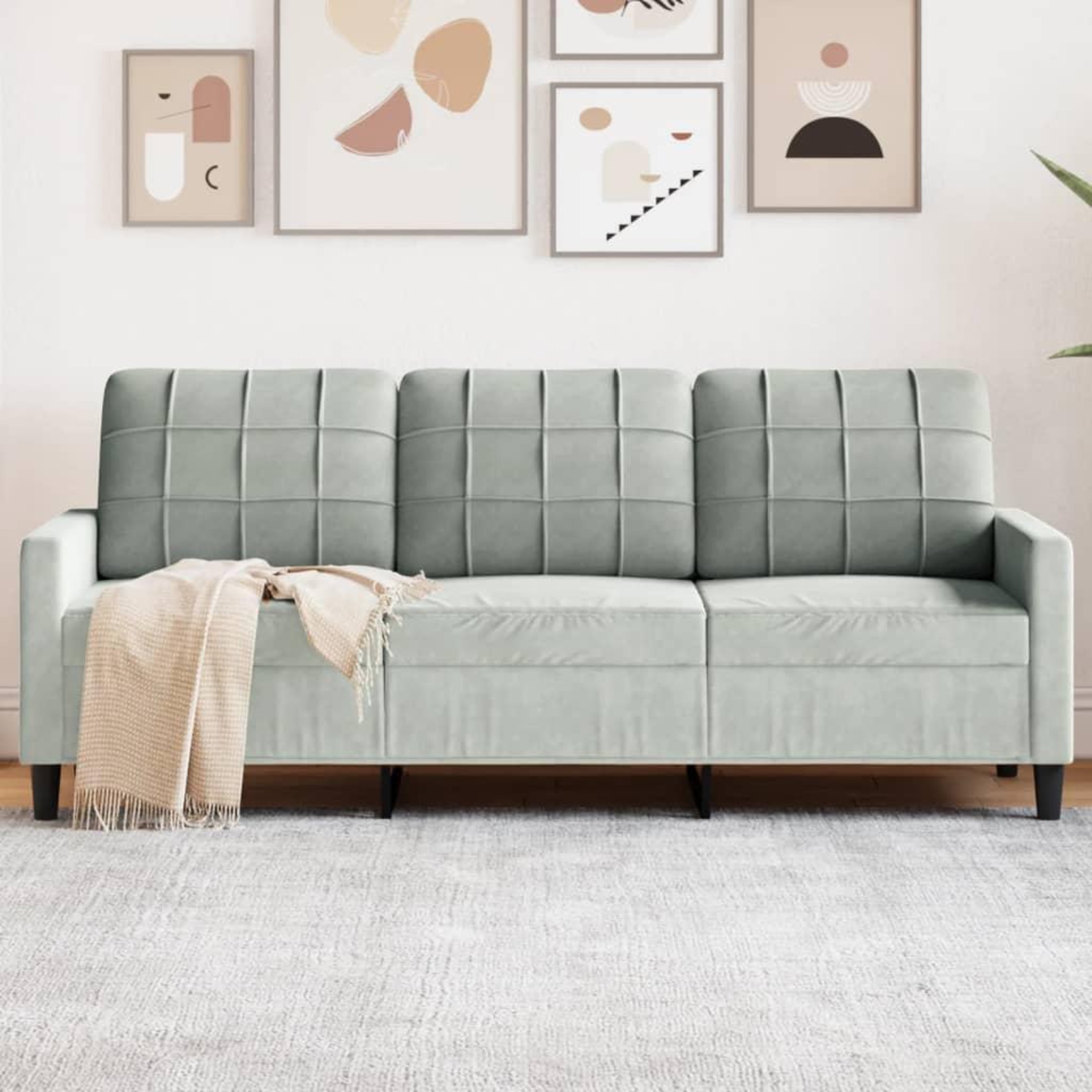 VIDAXL Canape a 3 places Gris clair 180 cm Velours