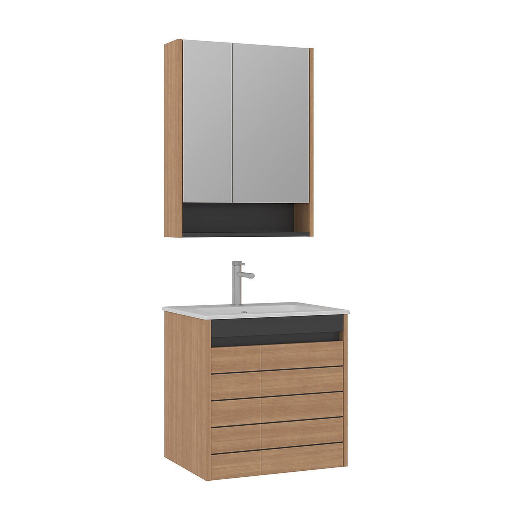Habitat et Jardin Meuble avec simple vasque et miroir  Ricato 60  - 61 x 47 x 62 cm - Oak