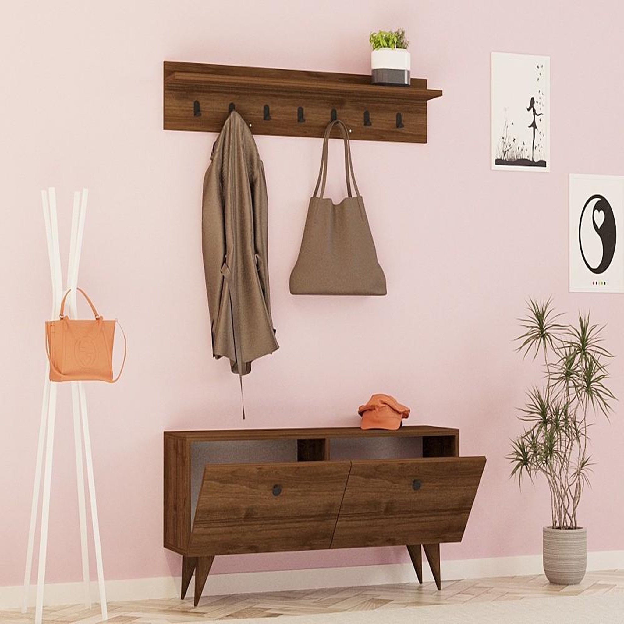 Voir la diapositive 3 : Habitat et Jardin Meuble d'entrée en bois  rupa  - 35 x 113 x 48 cm - noyer