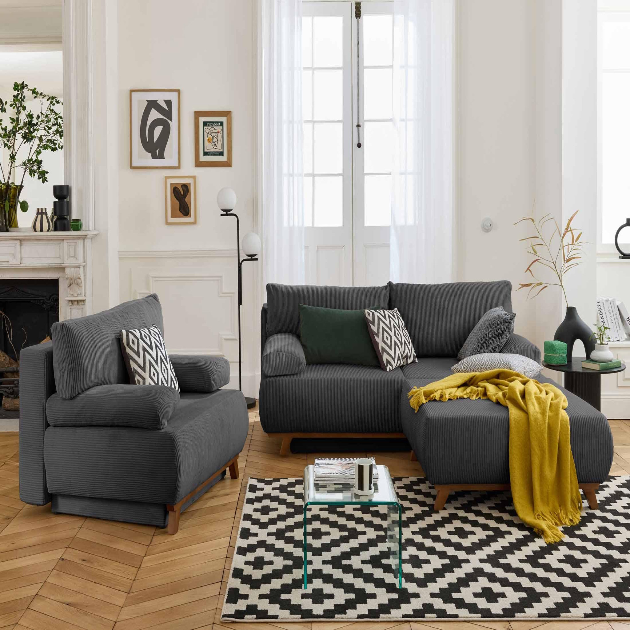 Voir la diapositive 6 : BEST MOBILIER Cristal - pouf modulable - 95 cm - en velours côtelé
