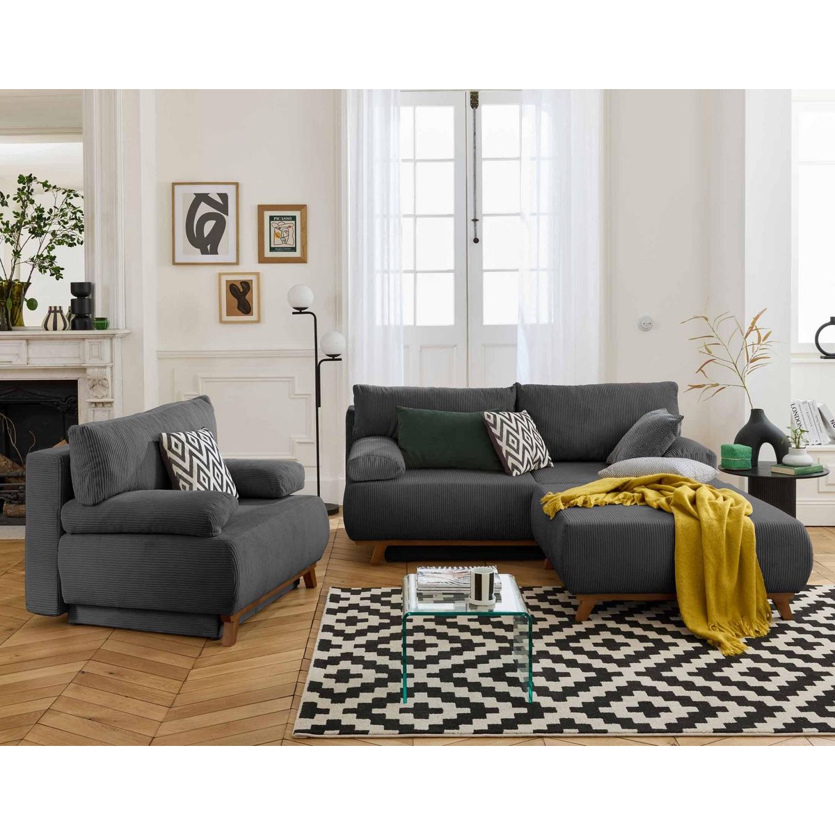 BEST MOBILIER Cristal - pouf modulable - 95 cm - en velours côtelé