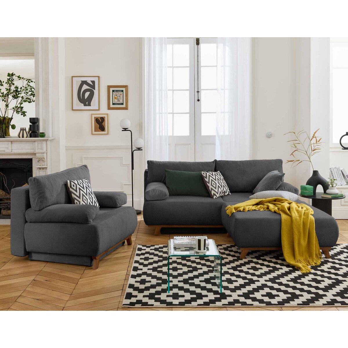BEST MOBILIER Cristal - pouf modulable - 95 cm - en velours côtelé