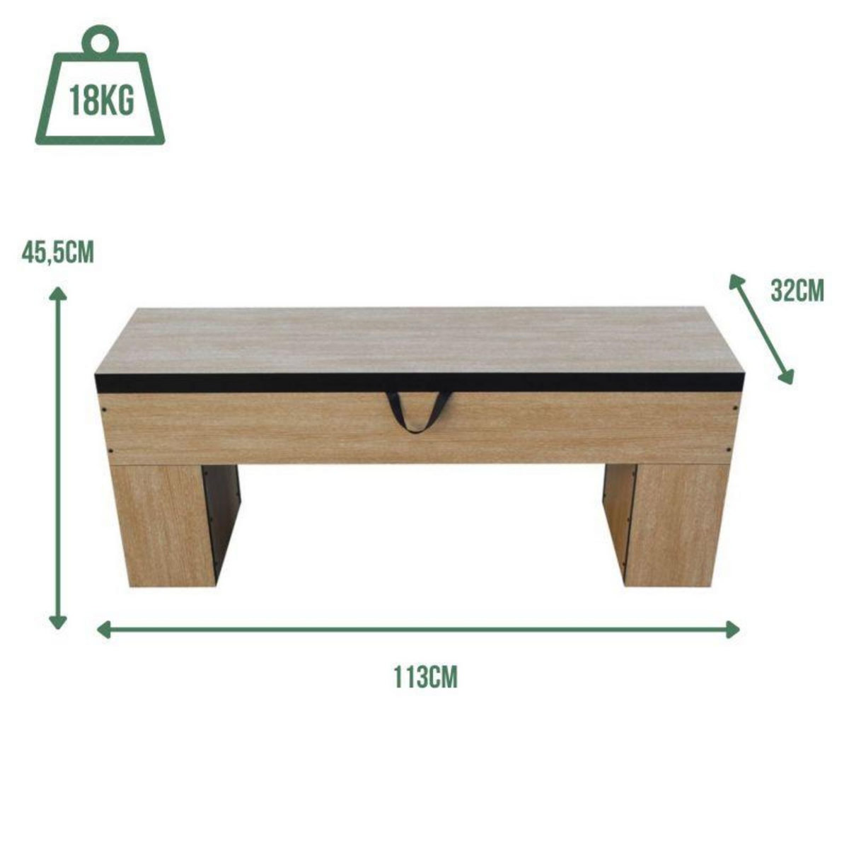 SOKKER Banc Bois avec rangement -113 x 32 x 45.5 cm-Classic