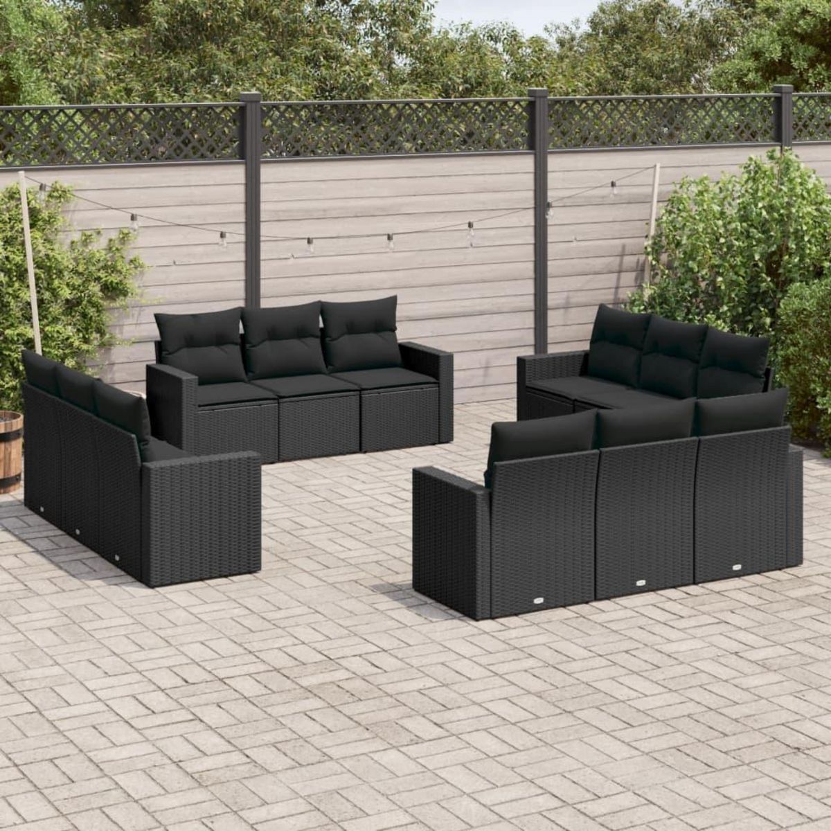 VIDAXL Salon de jardin 12 pcs avec coussins noir resine tressee