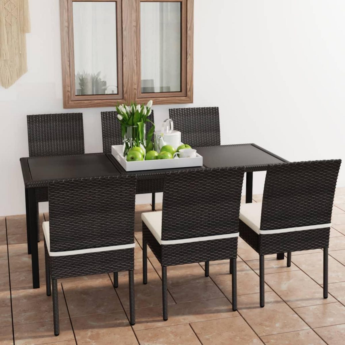 VIDAXL Ensemble a manger de jardin 7 pcs Resine tressee Noir