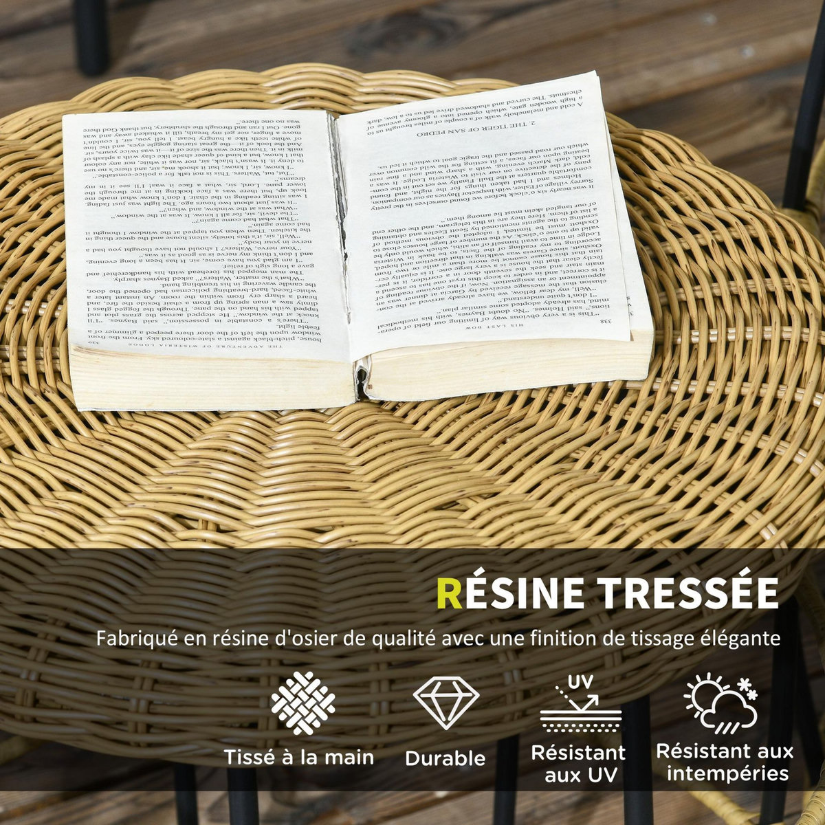 OUTSUNNY Tables basses gigognes de jardin style cosy chic lot de 2 tables basses encastrables résine tressée aspect rotin