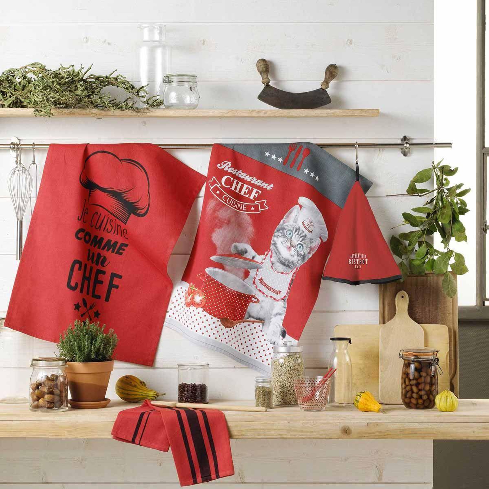 Voir la diapositive 3 : Douceur d'Intérieur Torchon de cuisine  chatouille  50x70cm rouge