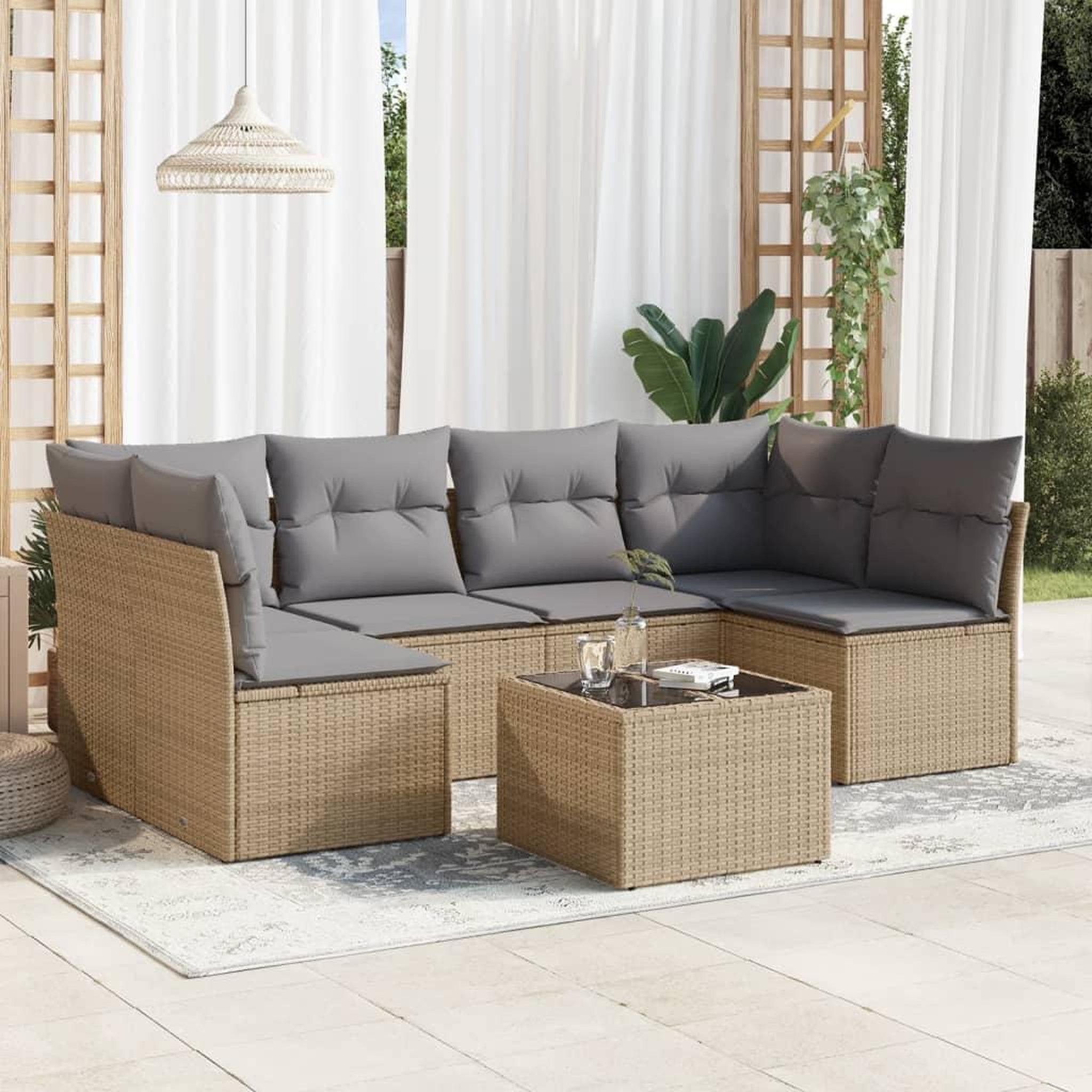 VIDAXL Salon de jardin avec coussins 7 pcs beige resine tressee