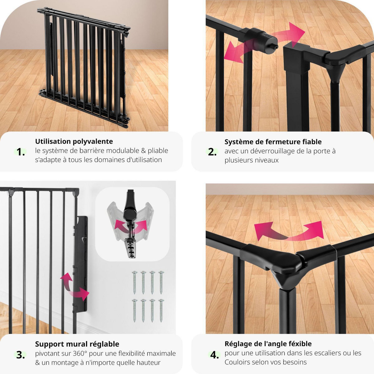 tectake Grille de protection pour cheminée, barrière de sécurité enfant bébé en acier robuste noir