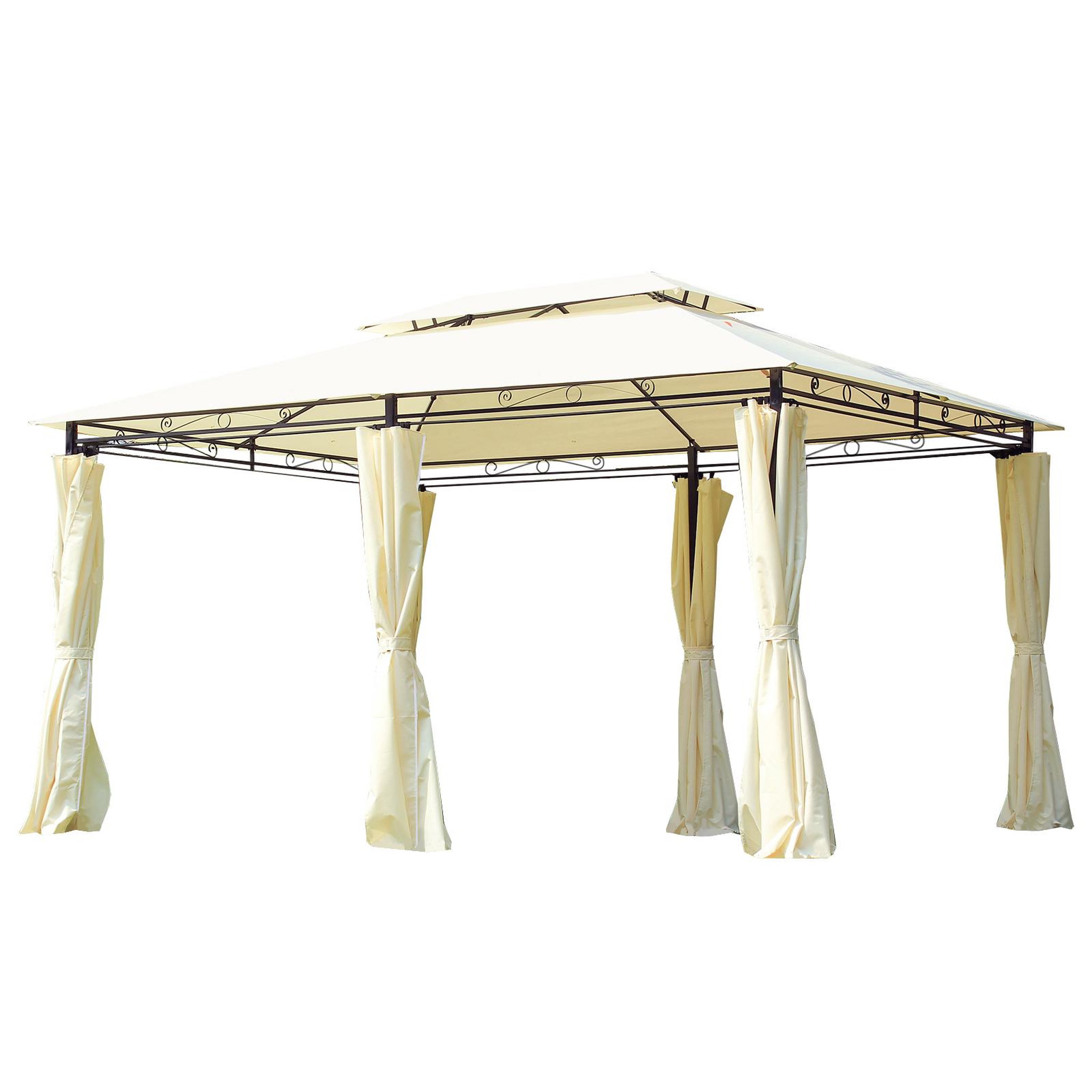 Voir la diapositive 1 : OUTSUNNY Tonnelle barnum pavillon de jardin style colonial double toit toiles latérales amovibles 3L x 4l x 2,65H m crème