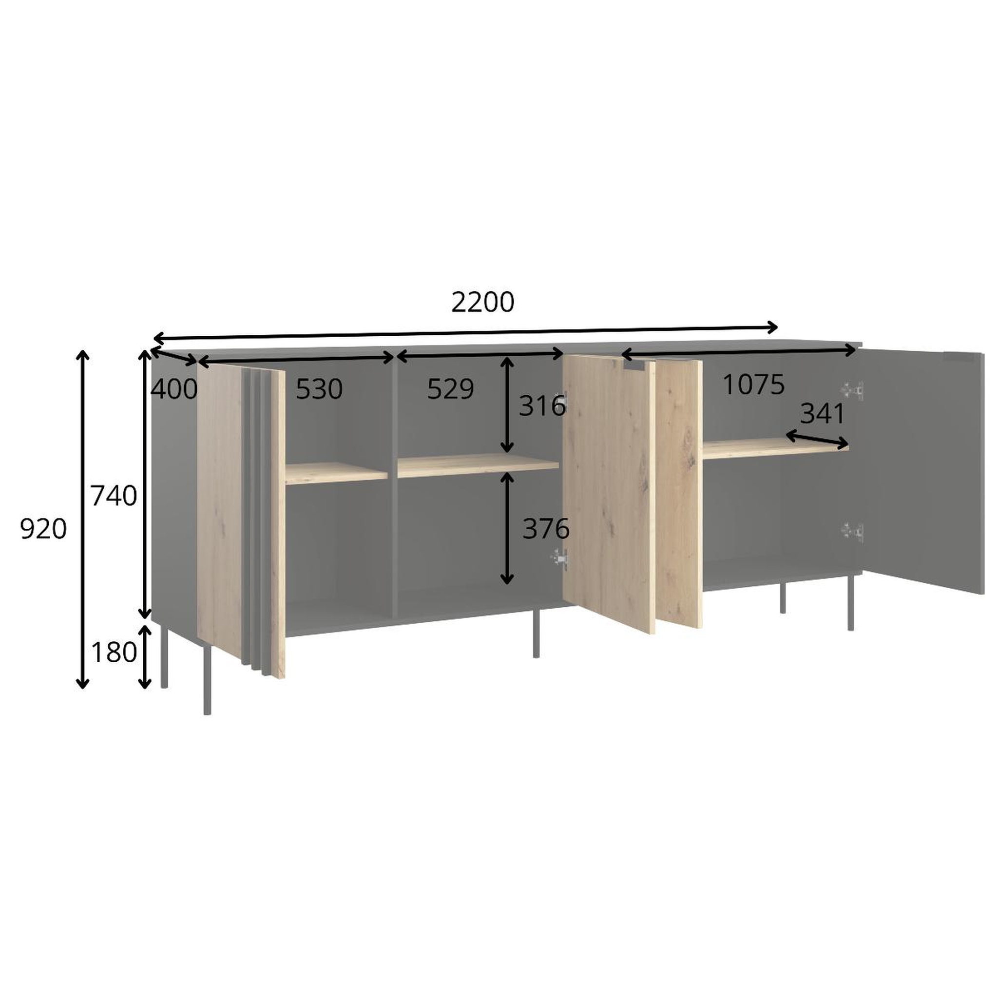 Voir la diapositive 6 : JLC KREATION Buffet bas moderne 4 portes beige et bois irina