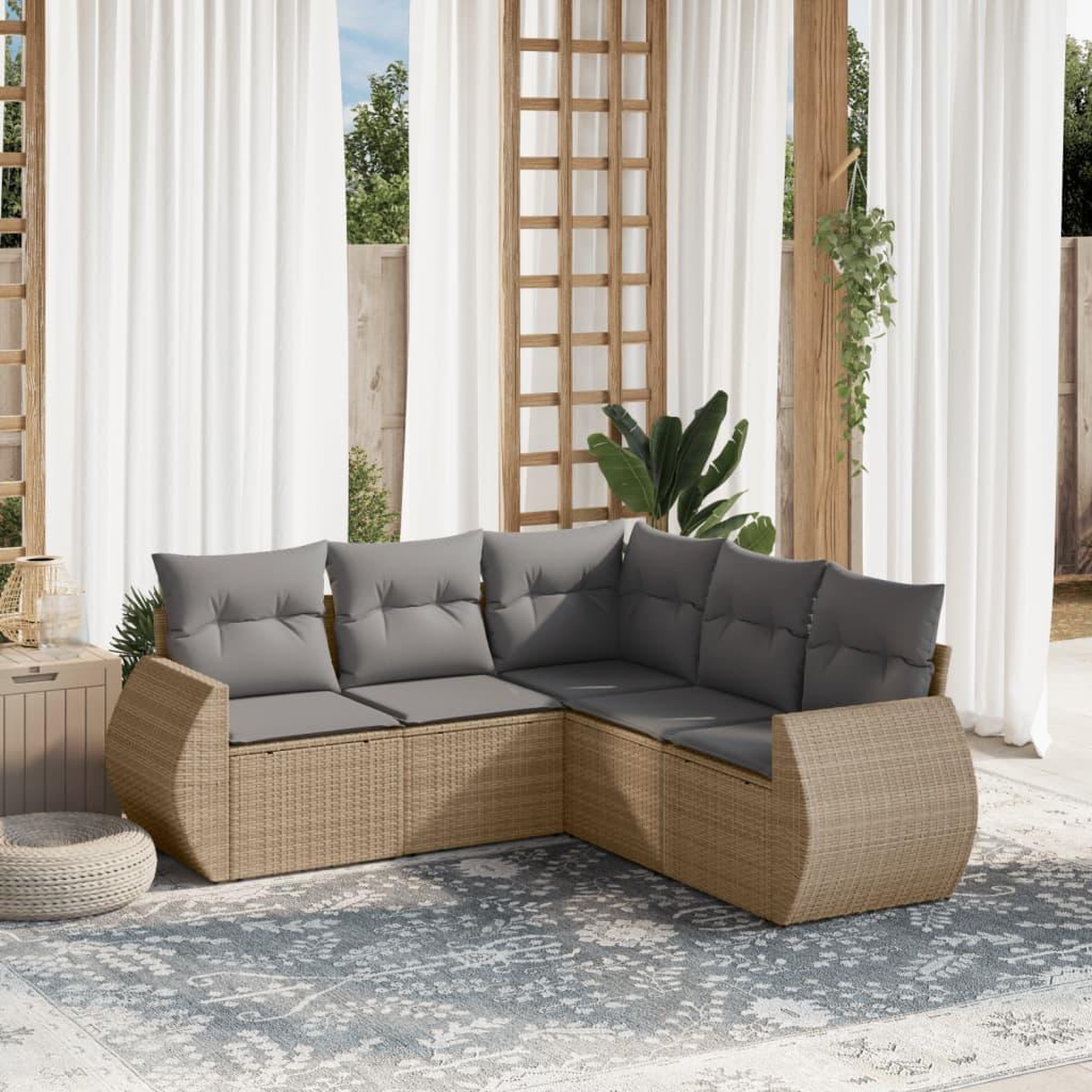 VIDAXL Salon de jardin avec coussins 5 pcs beige resine tressee
