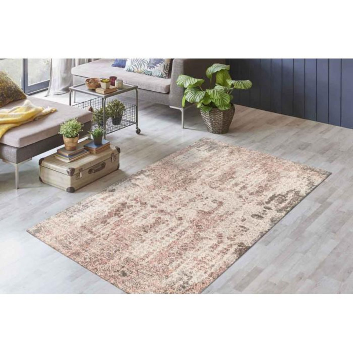 Paris Prix Tapis Tissé Imprimé Vintage Délavé  Percy  Rouge