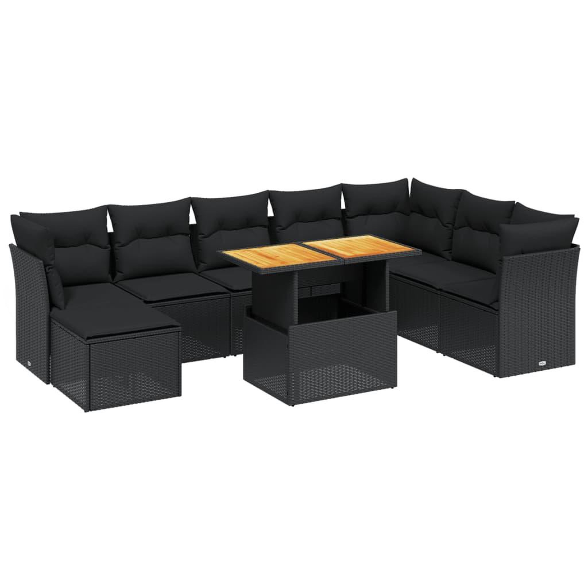 Voir la diapositive 2 : VIDAXL Salon de jardin 9 pcs avec coussins noir resine tressee
