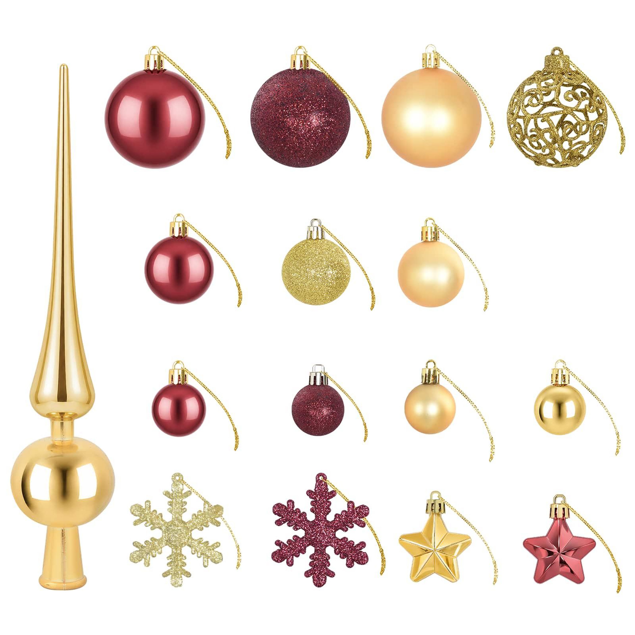 Voir la diapositive 5 : VIDAXL Ensemble de boules de Noël 111 pc Or et rouge bordeaux