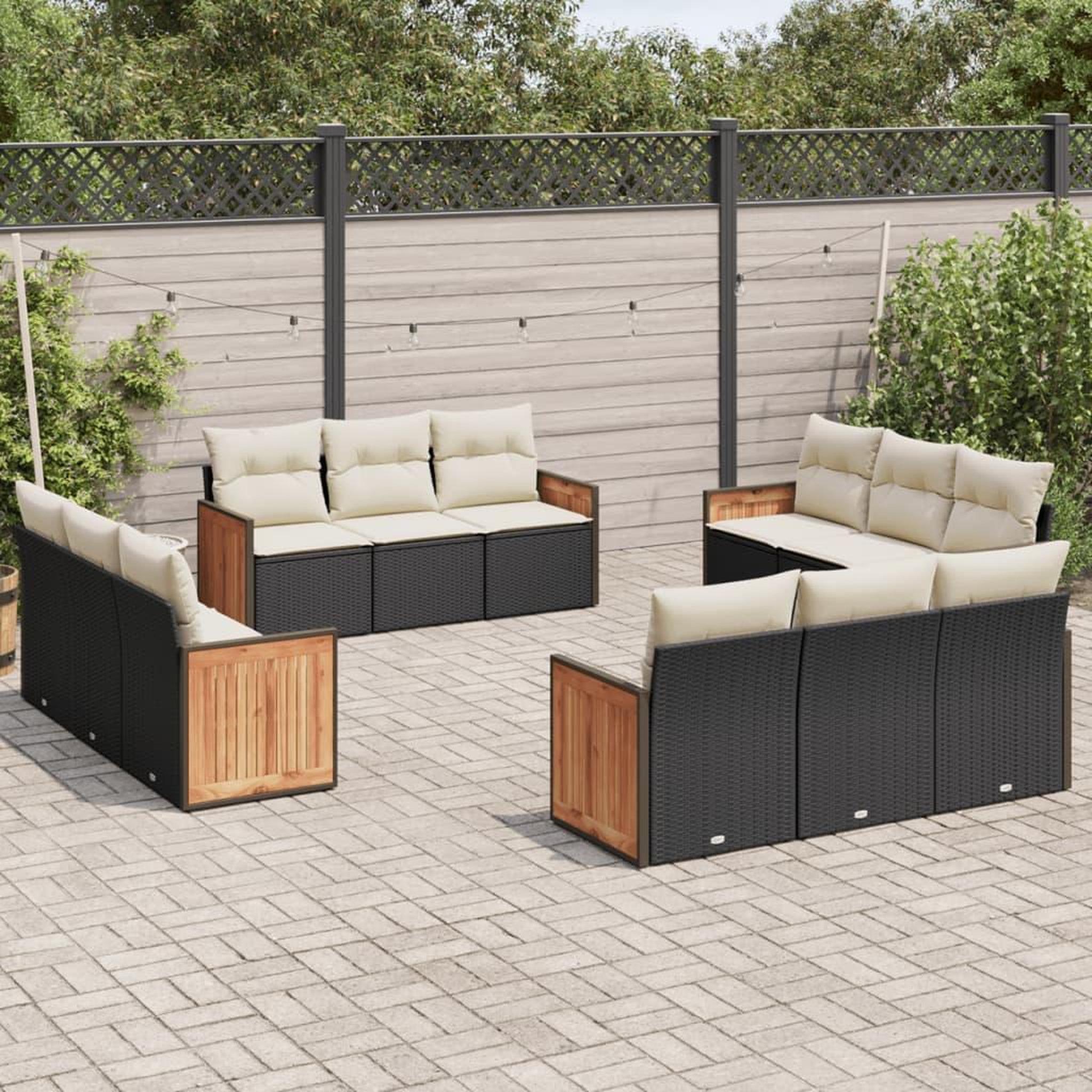 VIDAXL Salon de jardin 12 pcs avec coussins noir resine tressee