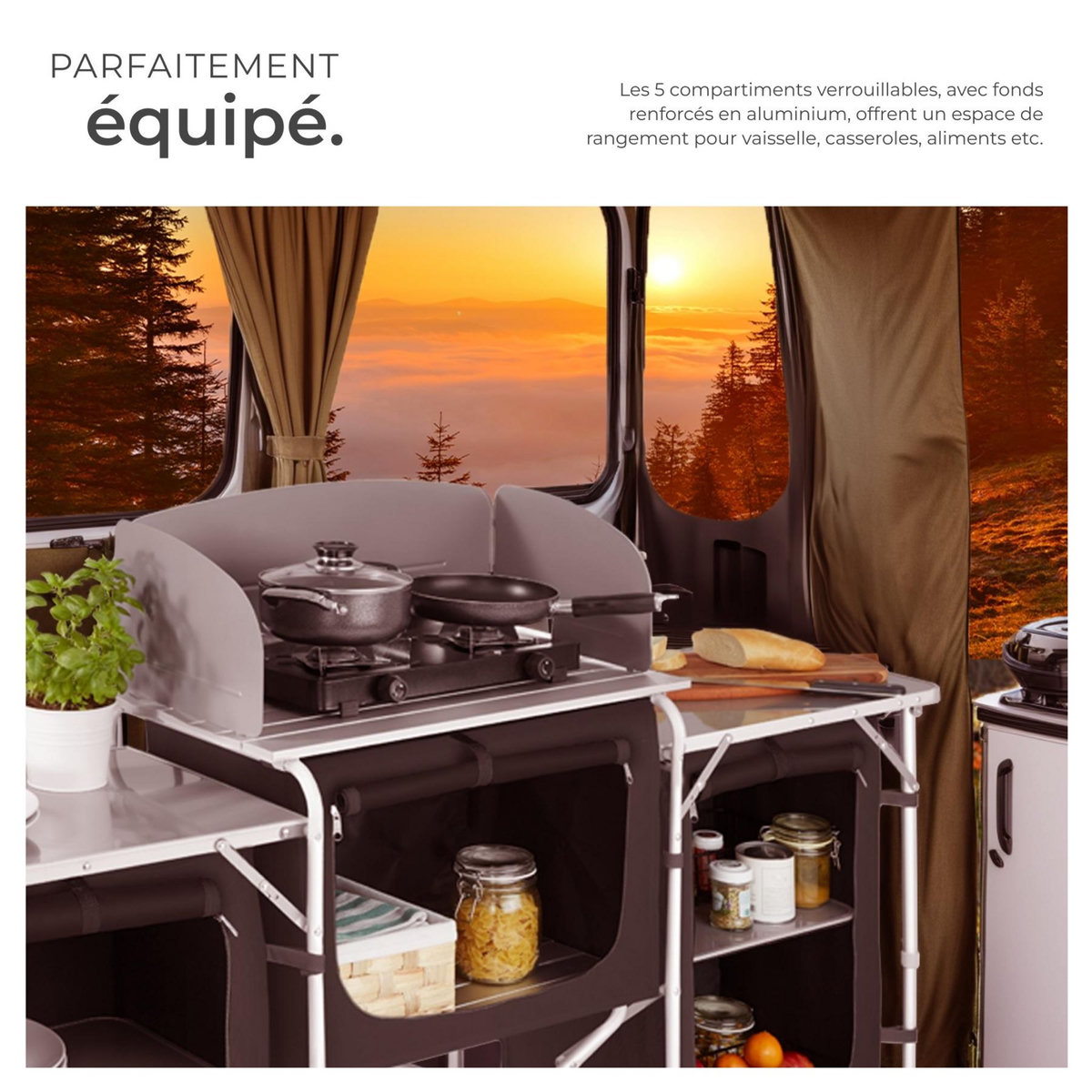 tectake Cuisine de camping xxl avec 5 compartiments pliable noir