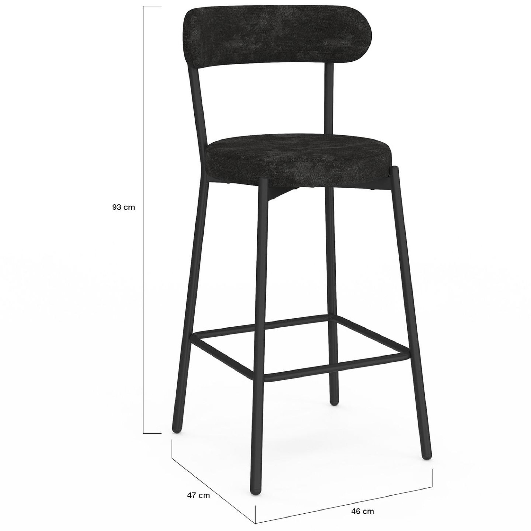 Voir la diapositive 5 : ID MARKET Lot de 4 tabourets de bar miki dossier incurvé en tissu chenille noir pieds en métal noir