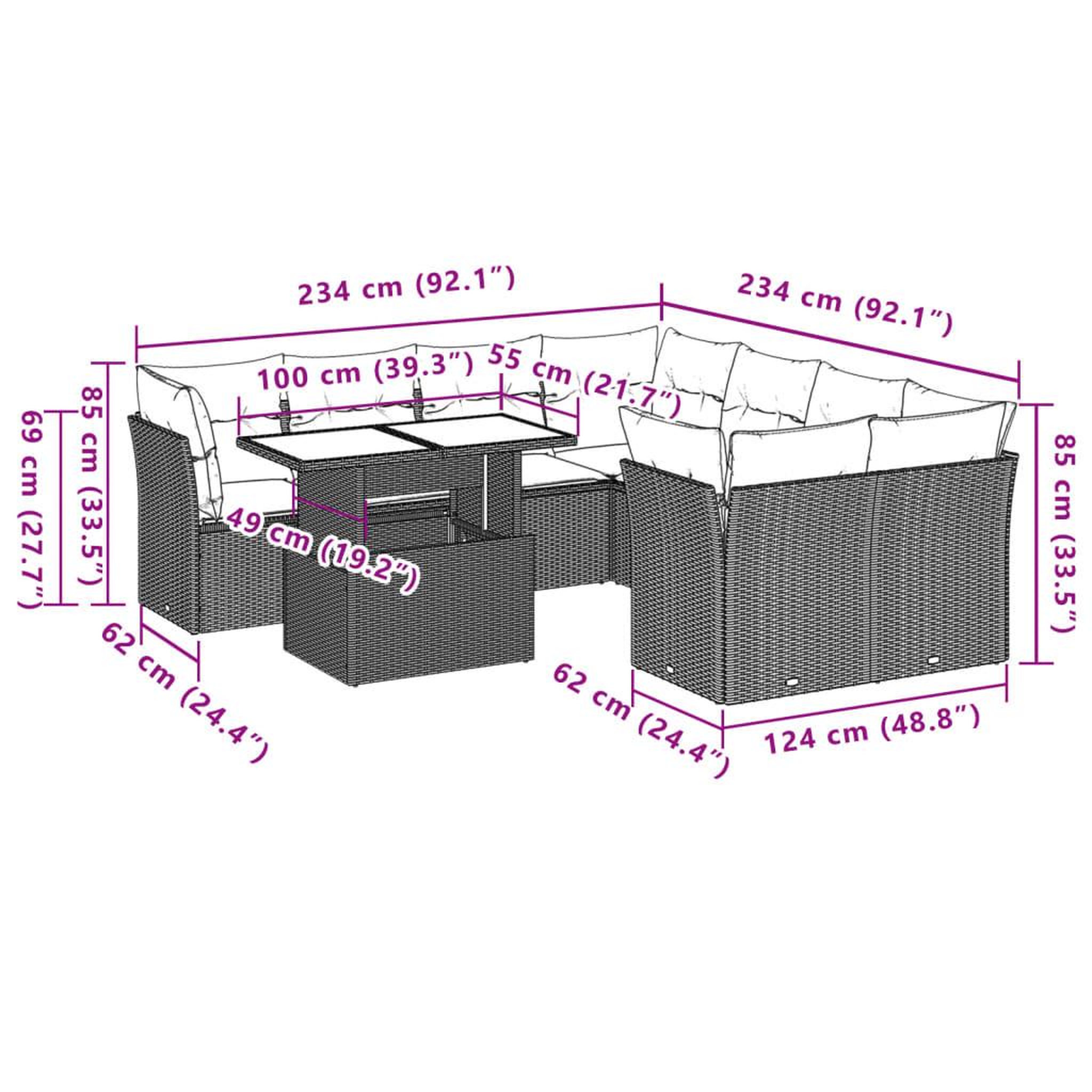 Voir la diapositive 6 : VIDAXL Salon de jardin avec coussins 9 pcs beige resine tressee