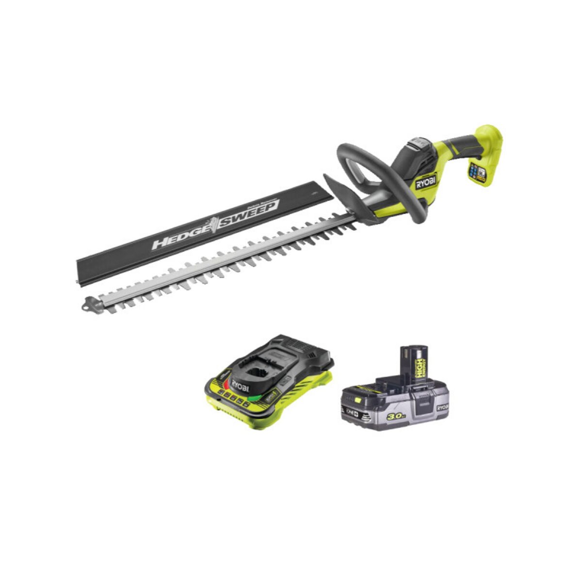Ryobi Pack RYOBI Taille-haies 18V OnePlus Brushless RY18HT45A-0 - 1 Batterie 3.0Ah High Energy - 1 Charge