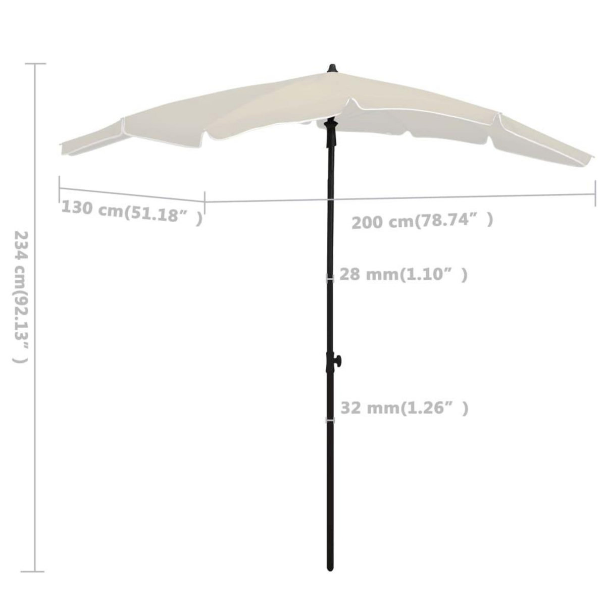 VIDAXL Parasol de jardin avec mat 200x130 cm sable