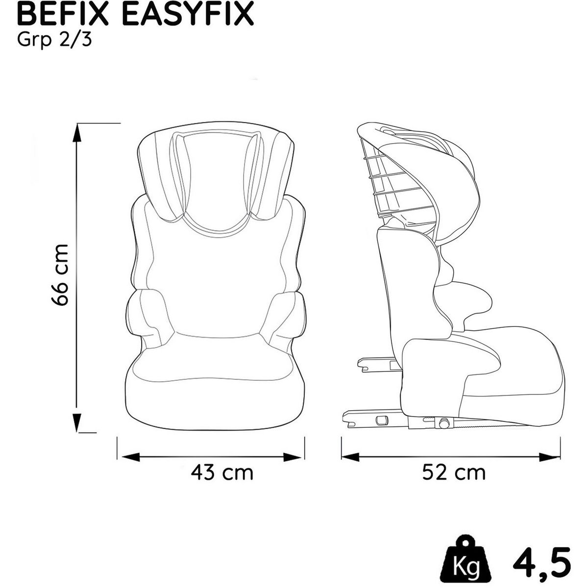 NANIA Rehausseur enfant Easyfix BEFIX groupe 2/3 (15-36kg) avec porte gobelet - fabrication française - Silver