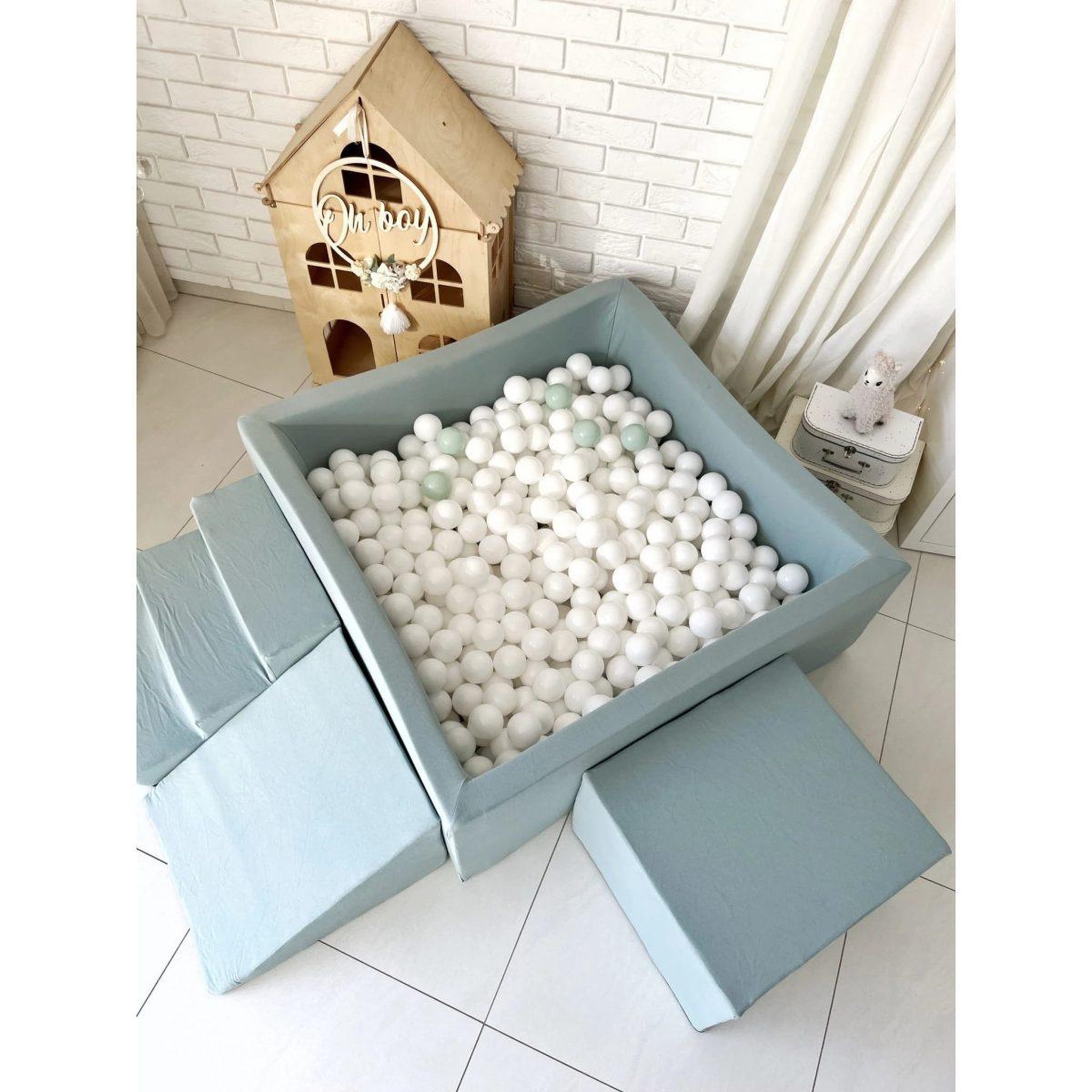 Voir la diapositive 5 : MONIO FOR KIDS Piscine à balles carrée 106 x 106 x 40 cm avec modules en mousse avec 400 balles — Dirty mint