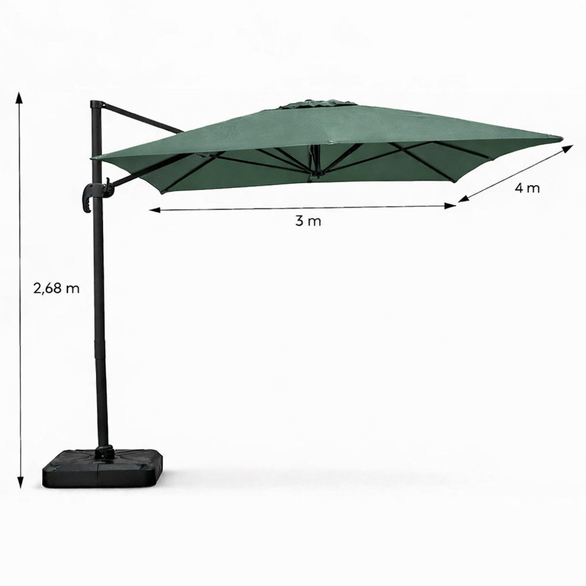 Voir la diapositive 3 : CONCEPT USINE Parasol rectangulaire 3x4m déporté rotatif vert en aluminium CESARE