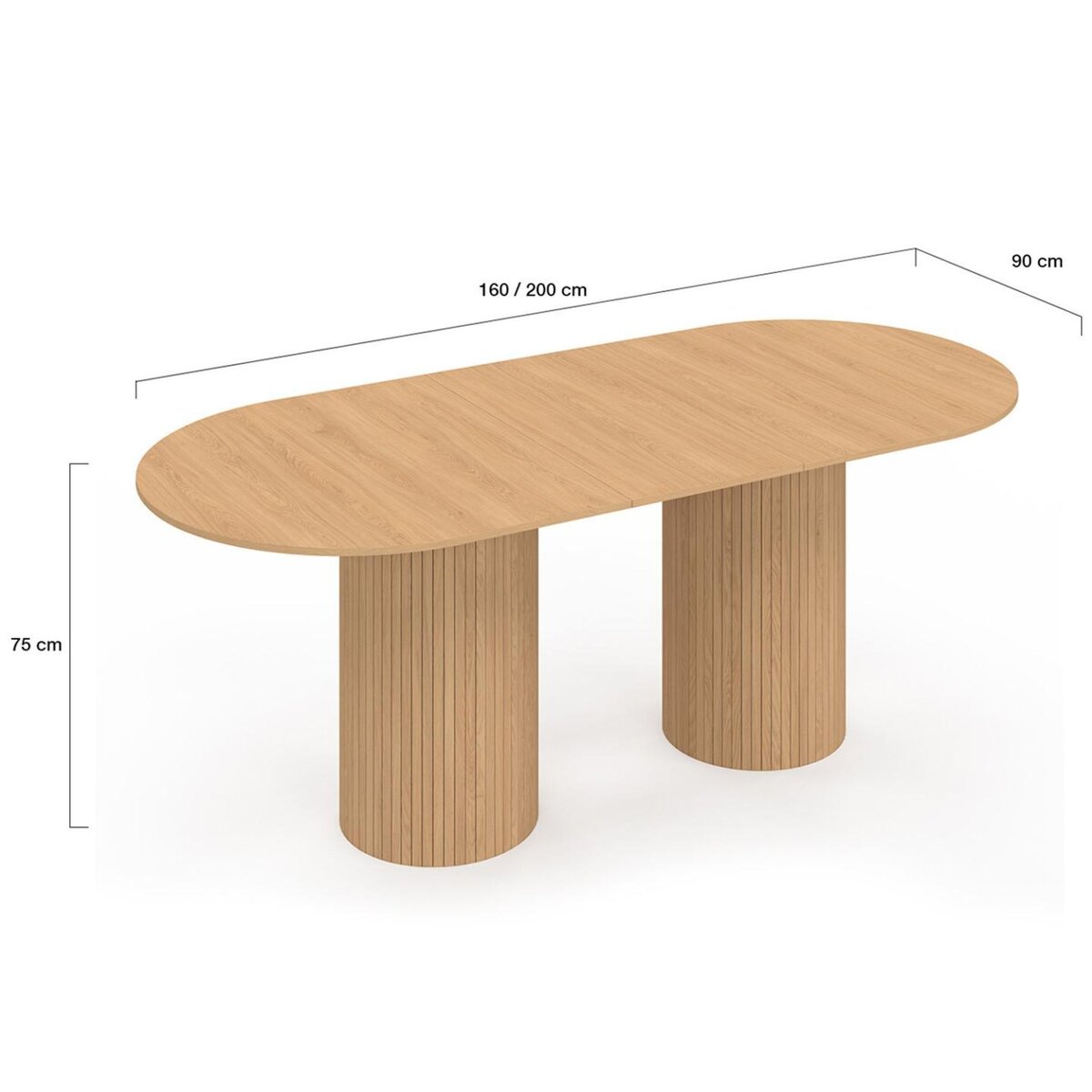 ID MARKET Table à manger extensible ovale JULIETTE  6-10 personnes pieds cylindriques effet lattes 160-200 cm
