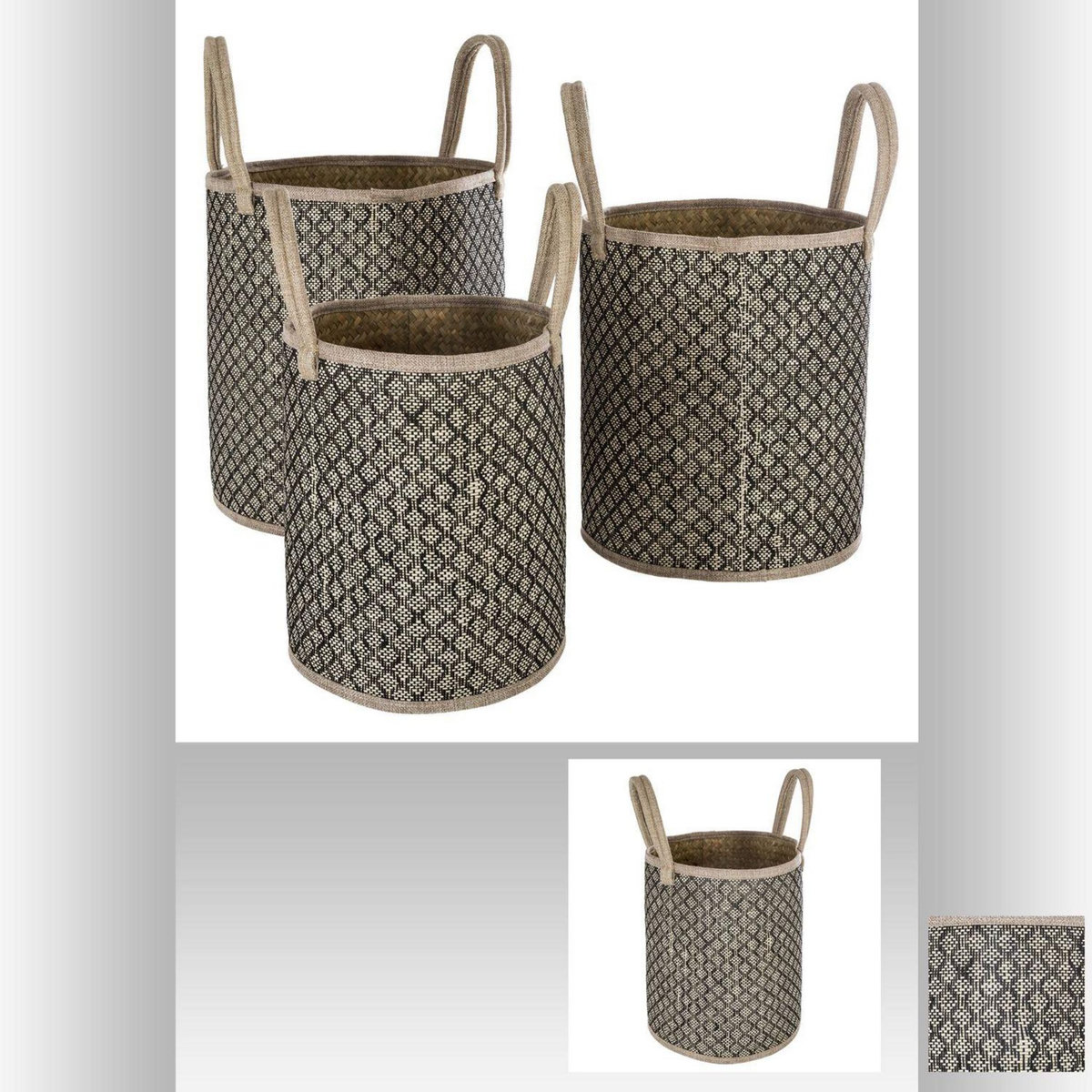 ATMOSPHERA Trio de panier en osier Nomade - Beige et Noir