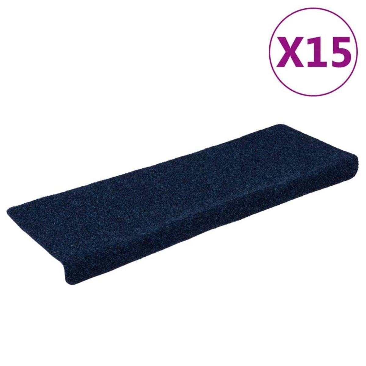 VIDAXL Tapis d'escalier 15 pcs Tissu aiguillete 65x21x4 cm Bleu