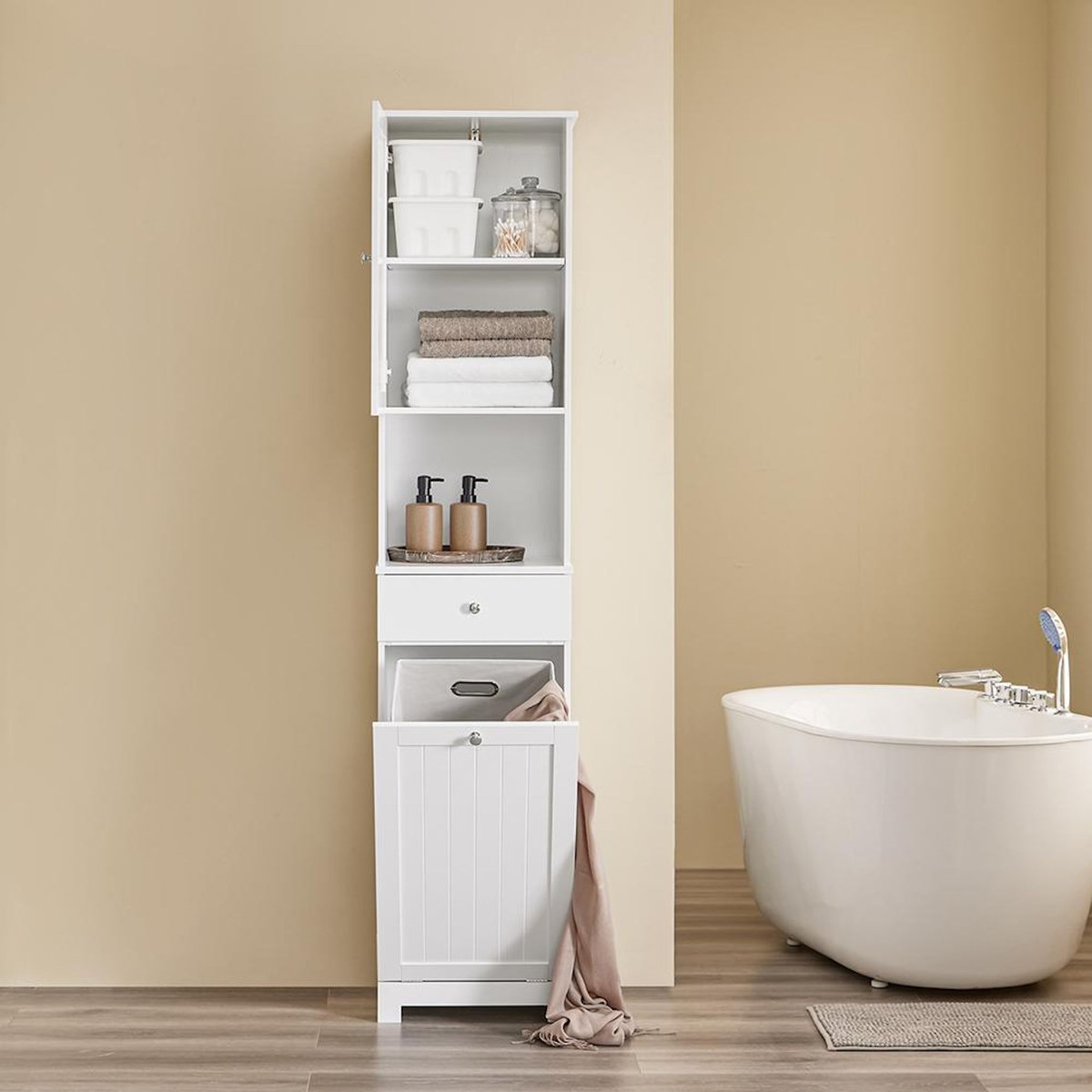 SOBUY SoBuy - Colonne De Salle De Bain à un tiroir - Blanc - 40x38x180cm - Minimaliste - BZR216-W