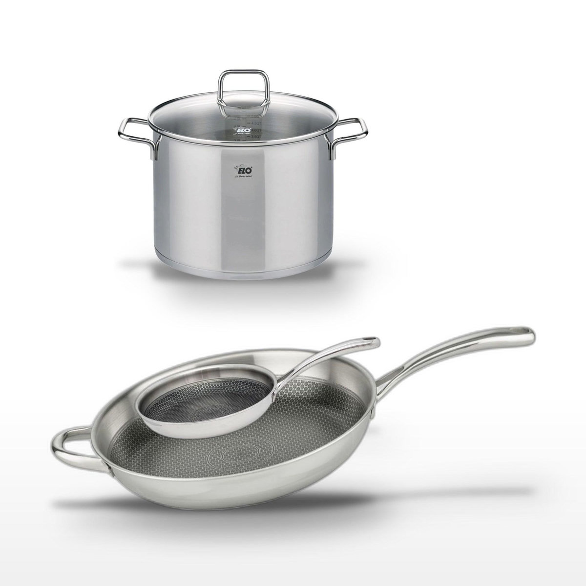 ELO Lot Poêle 32 cm et Poêle 24 cm Elo Relief Evolution avec Faitout 26 cm