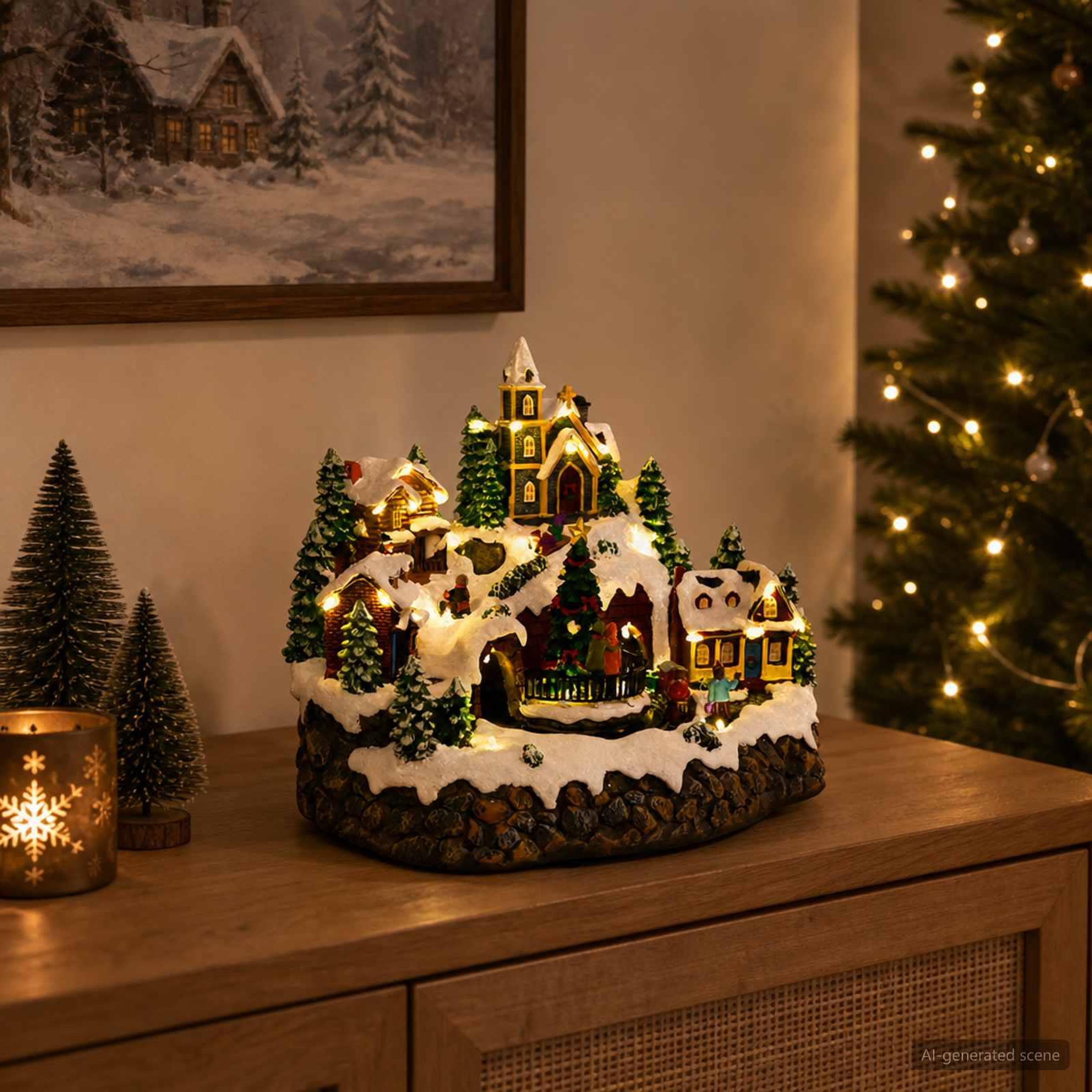 Voir la diapositive 2 : VIDAXL Scene de village de Noël avec train SALO 25,5 x 20 x 23 cm