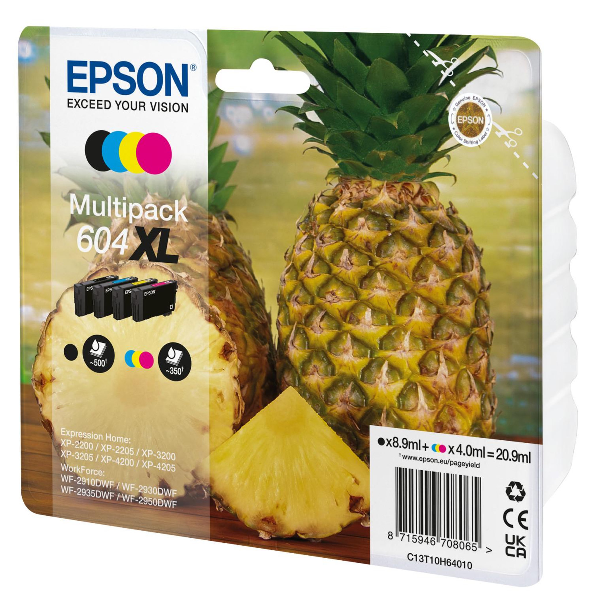 Voir la diapositive 2 : Epson Cartouche d'encre pack multipack 4 originales 604xl (noir + 3 couleurs xl) série ananas - c13t10h64010