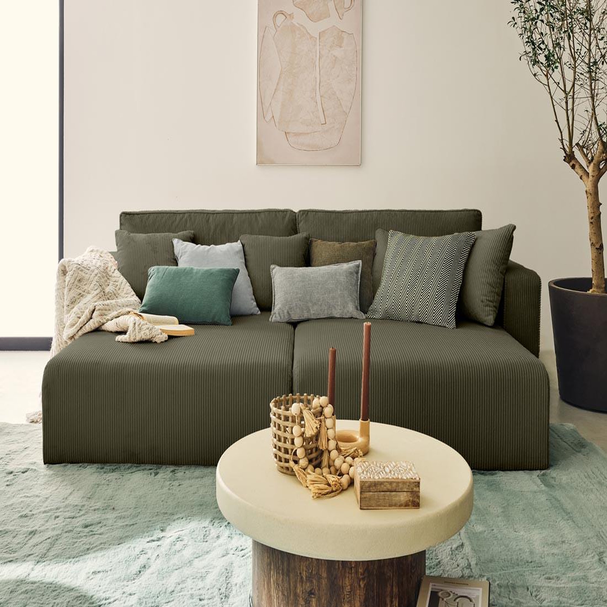 Voir la diapositive 2 : BEST MOBILIER Topaze - canapé droit 4 places avec double méridienne - assise profonde - en velours côtelé