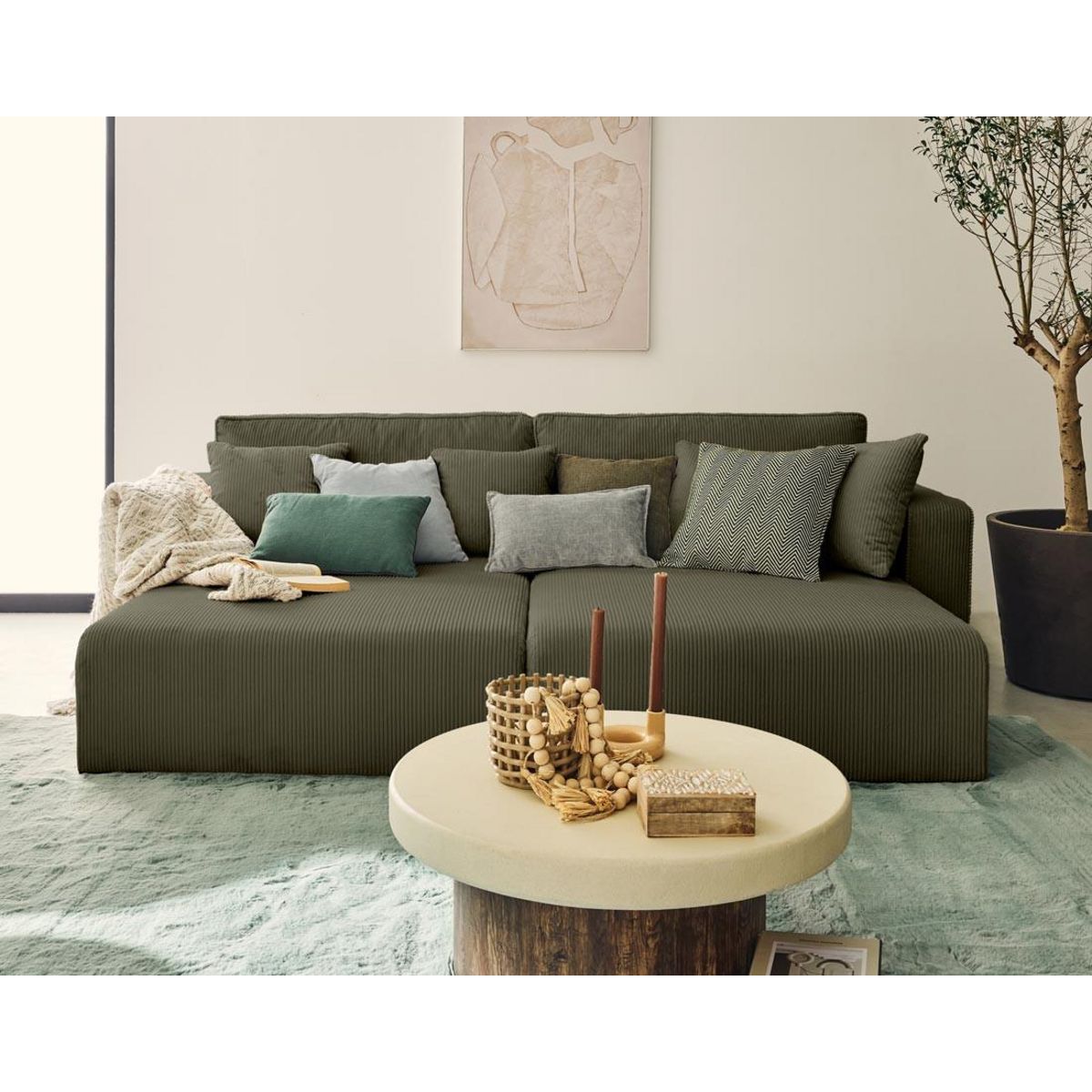 BEST MOBILIER Topaze - canapé droit 4 places avec double méridienne - assise profonde - en velours côtelé