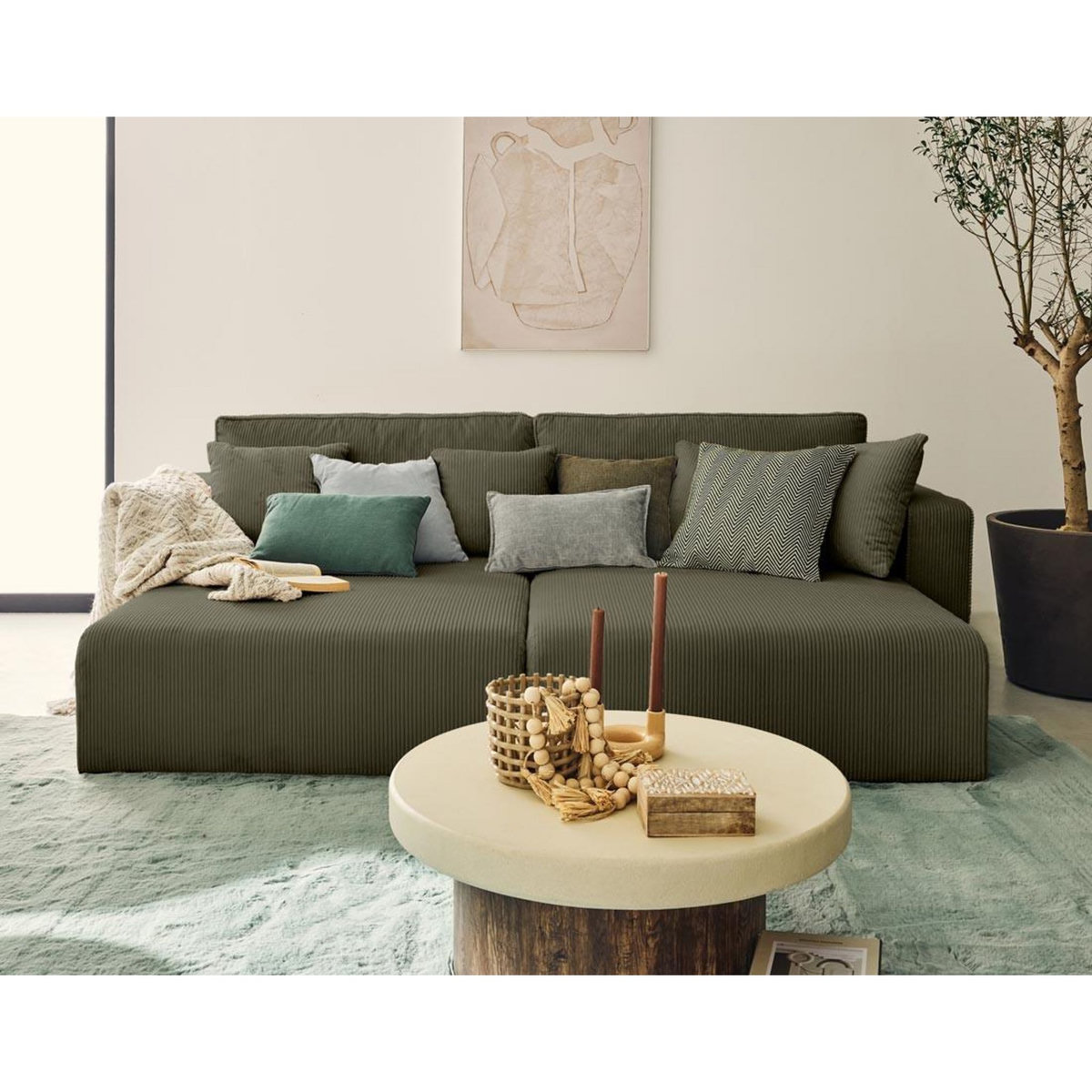 BEST MOBILIER Topaze - canapé droit 4 places avec double méridienne - assise profonde - en velours côtelé