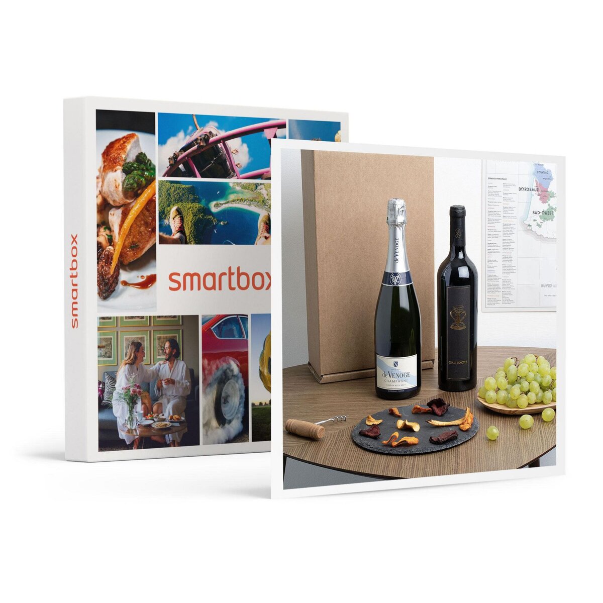 Smartbox Coffret de 2 bouteilles : vin rouge et champagne livrés à domicile - Coffret Cadeau Gastronomie