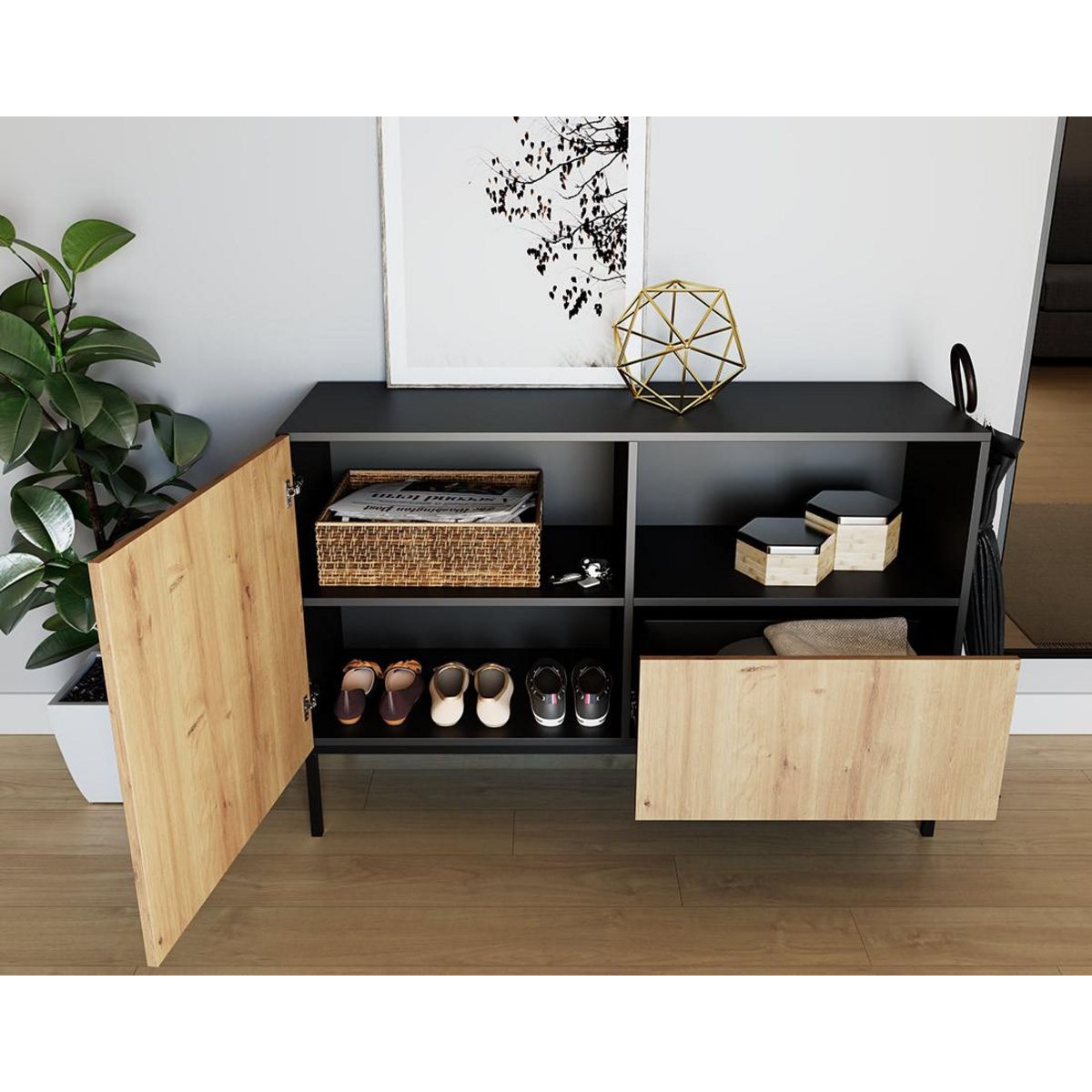 BEST MOBILIER Felicia - buffet bas - effet bois et noir - 120 cm