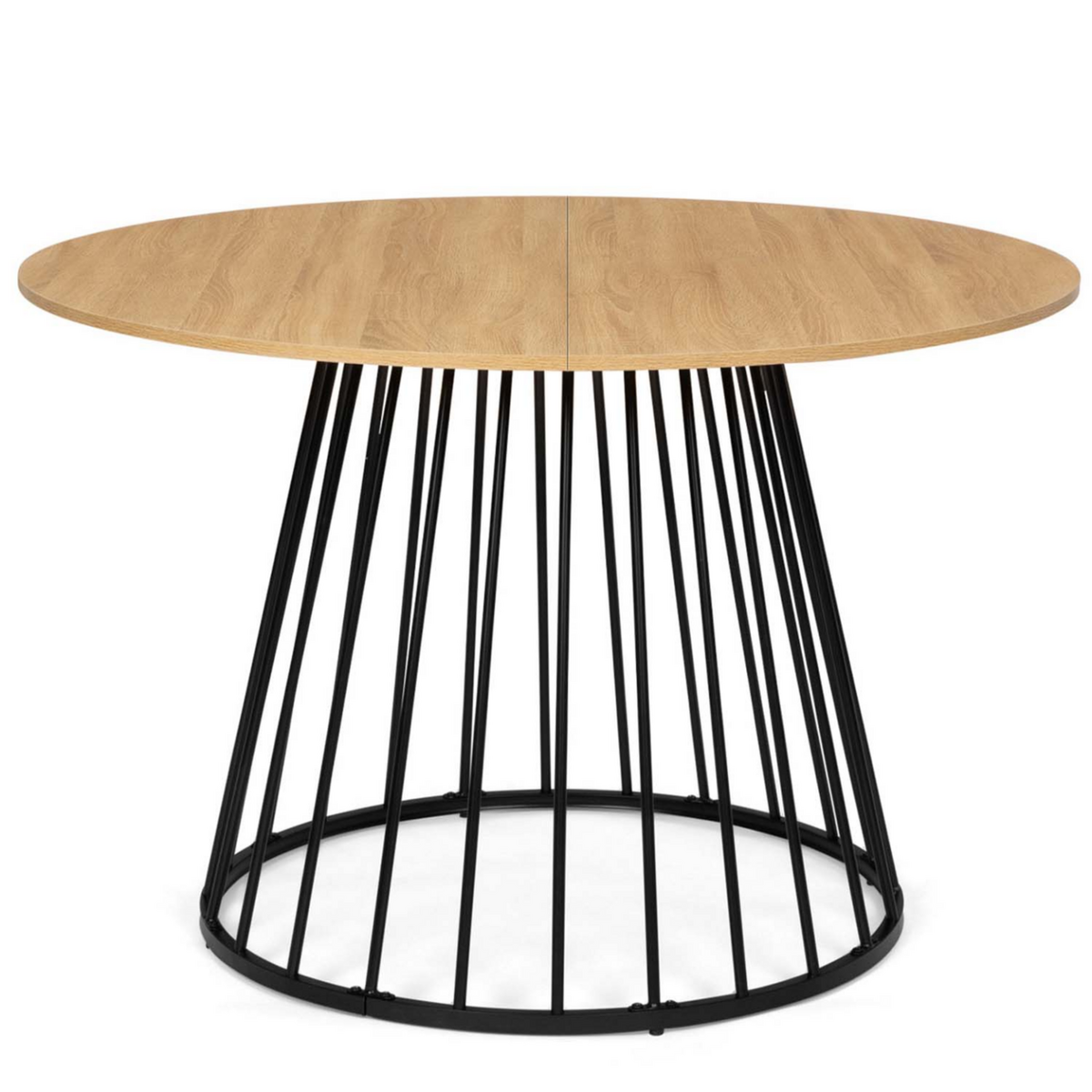 ID MARKET Table à manger ronde YUNA 6 personnes plateau bois et pied filaire en métal noir 110 cm