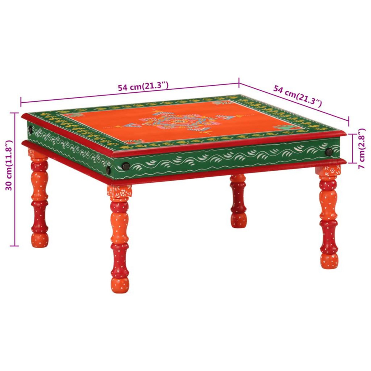 VIDAXL Table basse orange bois de manguier massif peint a la main