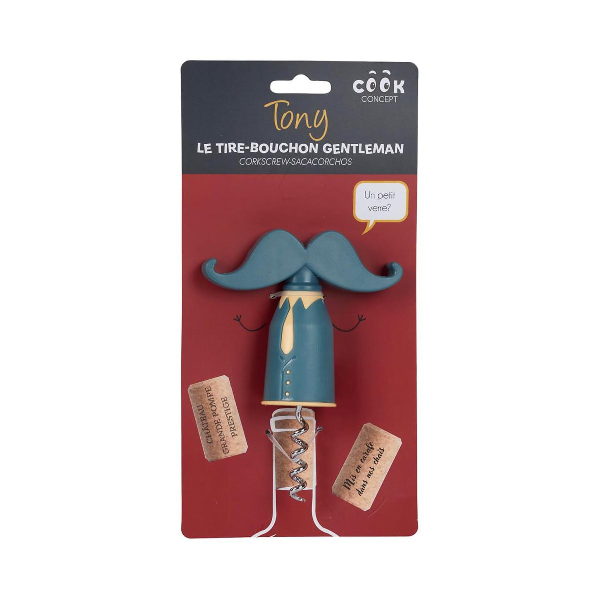 Voir la diapositive 2 : COOK CONCEPT Tire-bouchon design  moustache  13cm gris