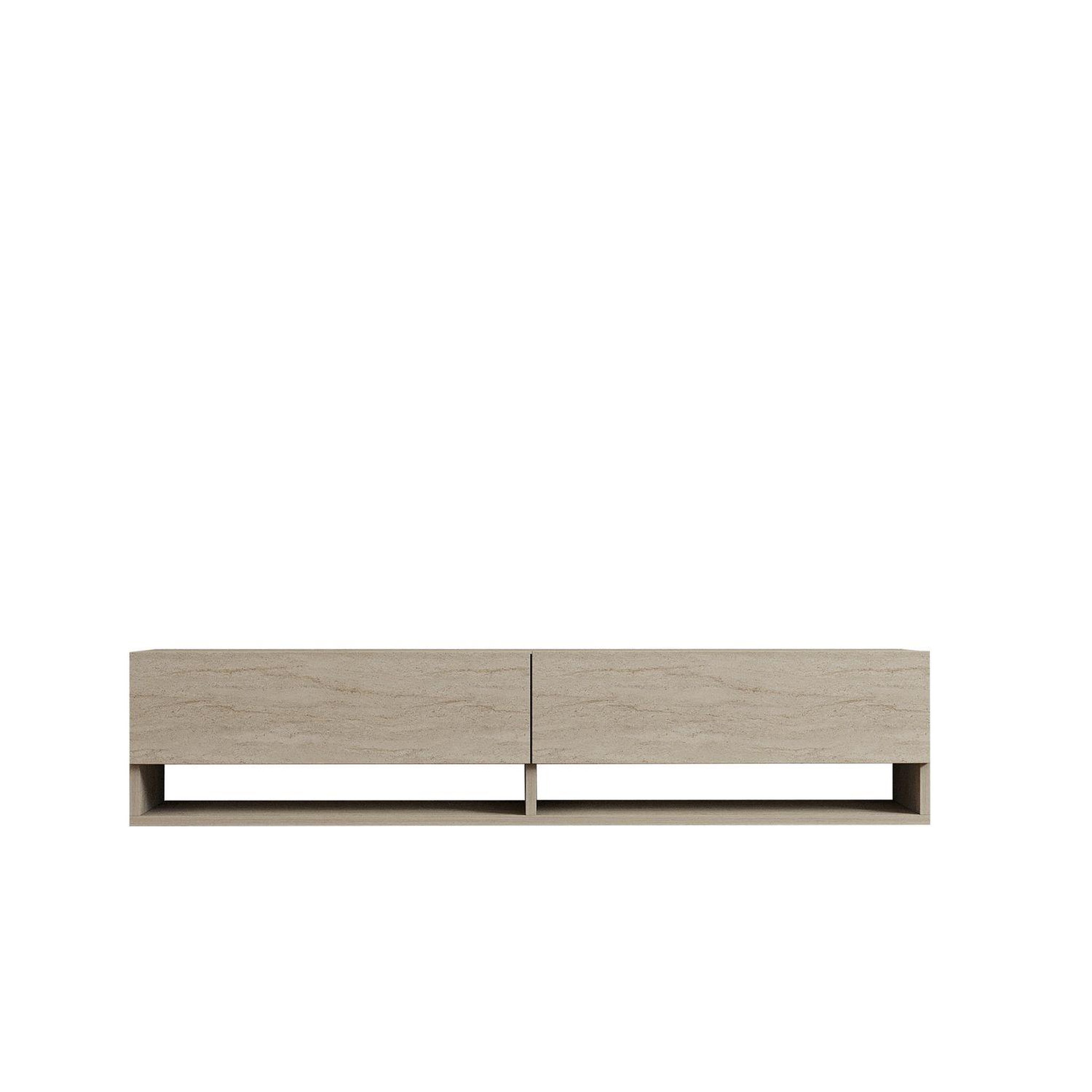 TOILINUX Meuble tv suspendu 2 portes basculantes effet travertin sienna - beige