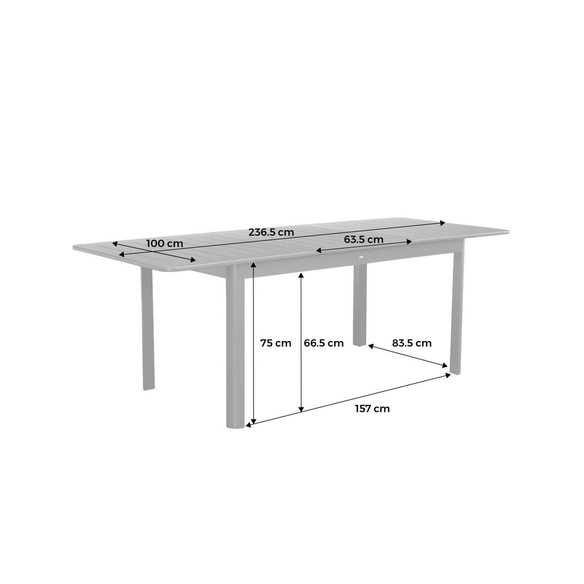 SWEEEK Table de jardin SEATTLE extensible aluminium, 8 places, 173 / 236,5 x 100 x 75 cm