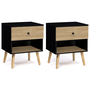 Voir la diapositive 1 : ID MARKET Lot de 2 tables de chevet EMMIE scandinaves 1 tiroir avec niche noir et hêtre