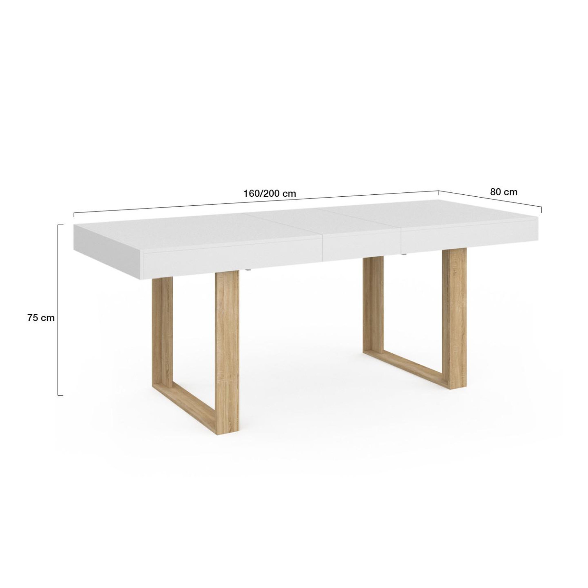 Voir la diapositive 5 : ID MARKET Table à manger extensible rectangle phoenix 4-8 personnes blanc pieds bois 160-200 cm