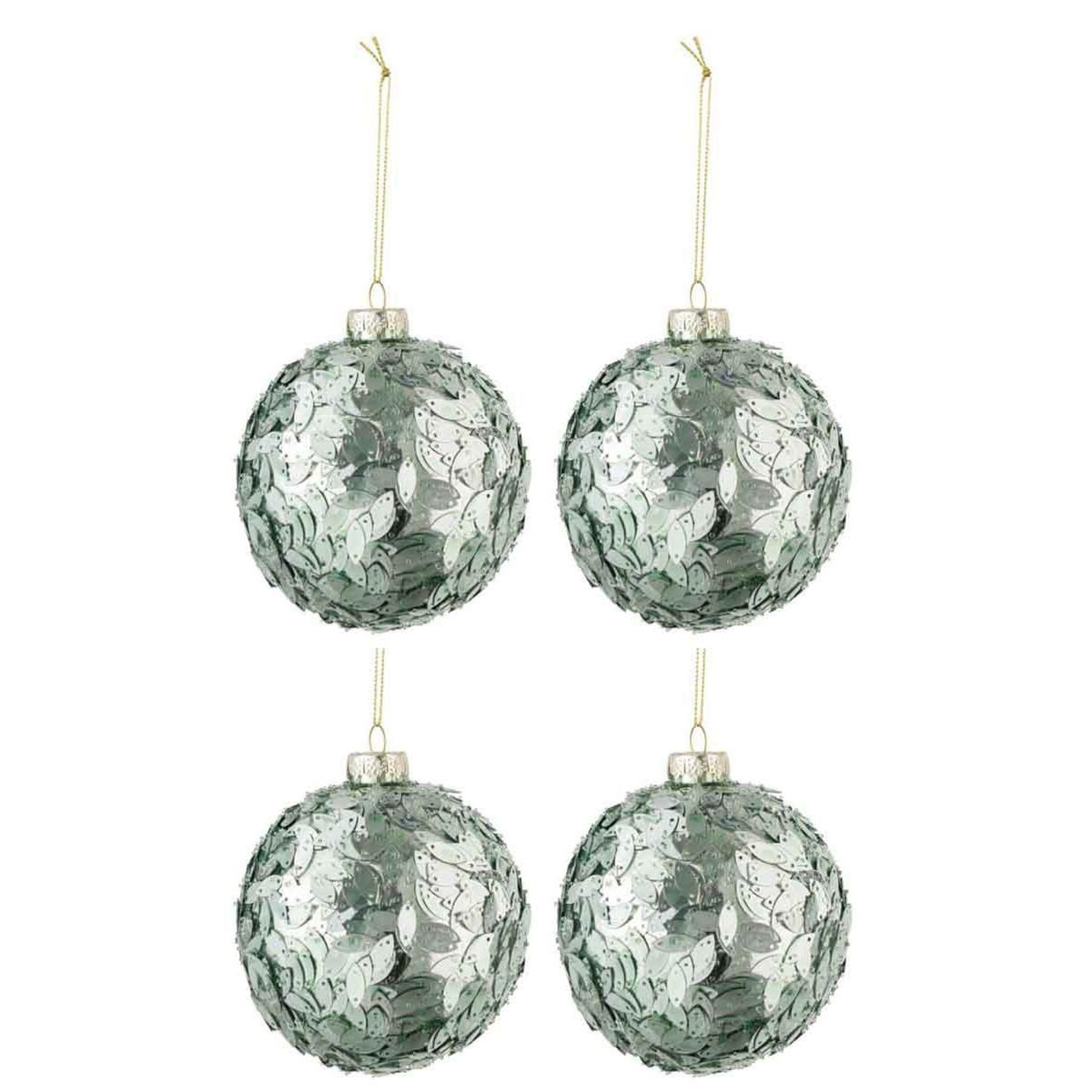 J-LINE Lot de 4 boules de noël  paillettes  10cm vert menthe