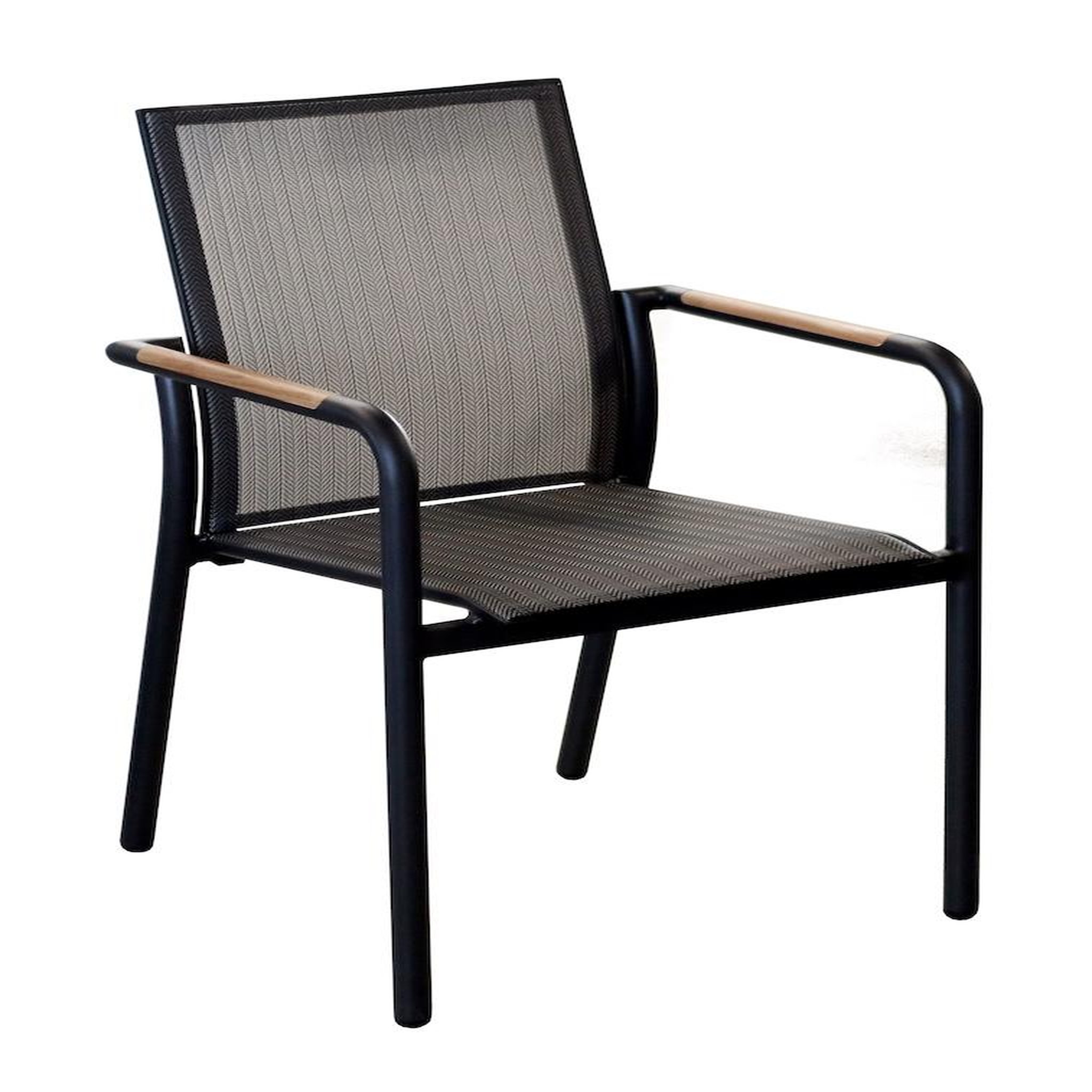 Proloisirs Fauteuil repas empilable - AROHA - Graphite chevron - Aluminium époxy - Accoudoirs teck FSC