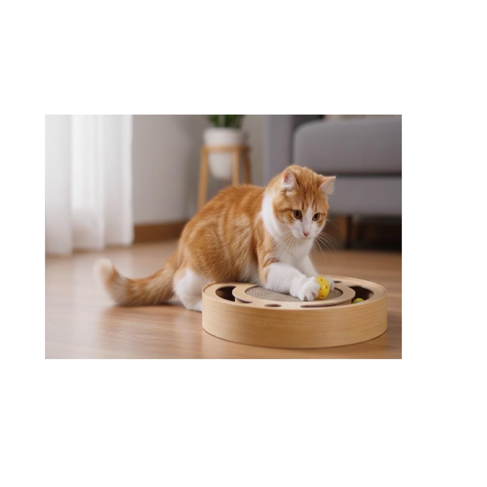 Voir la diapositive 2 : Eden Jeu a gratter pour chat en carton rond et balles sonores 33 cm